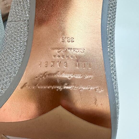 Ted Baker Silver Glitter Metallic Bow Detail Pointed Toe Linesm Pumps Size 38.5 - Picture 11 of 11